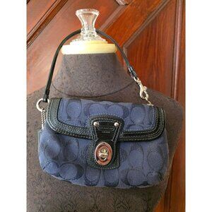 Coach Legacy Navy Monogram Canvas Wristlet Clutch Bag  Turn Lock Closure